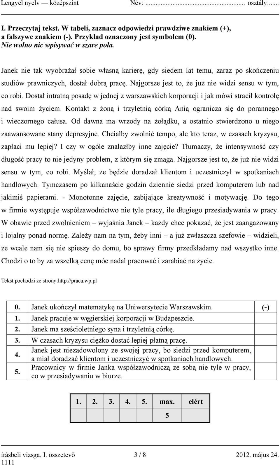 Dostał intratną posadę w jednej z warszawskich korporacji i jak mówi stracił kontrolę nad swoim życiem. Kontakt z żoną i trzyletnią córką Anią ogranicza się do porannego i wieczornego całusa.