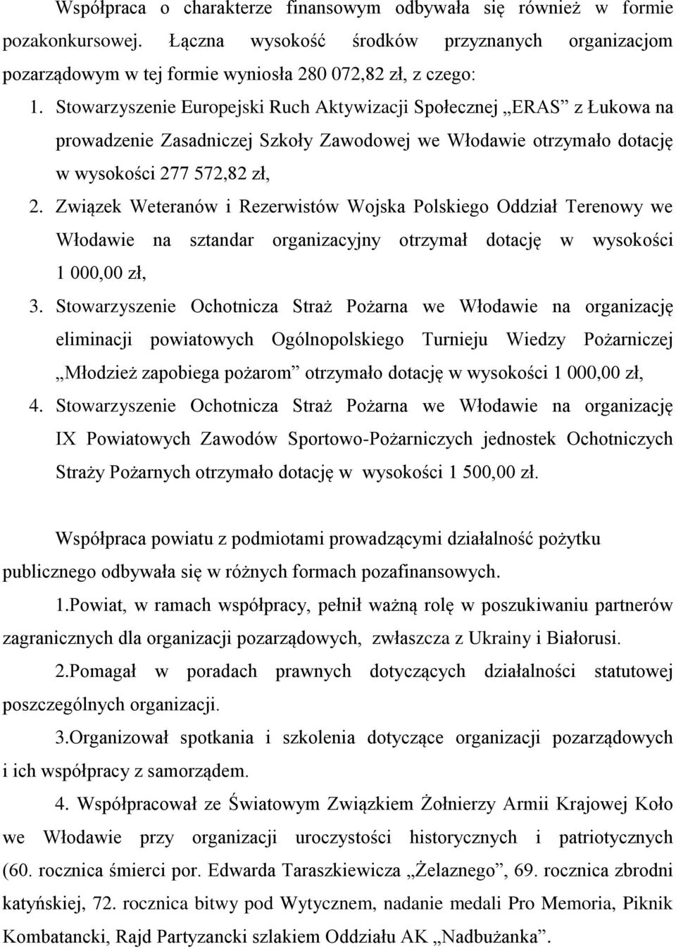 Związek Weteranów i Rezerwistów Wojska Polskiego Oddział Terenowy we Włodawie na sztandar organizacyjny otrzymał dotację w wysokości 1 000,00 zł, 3.