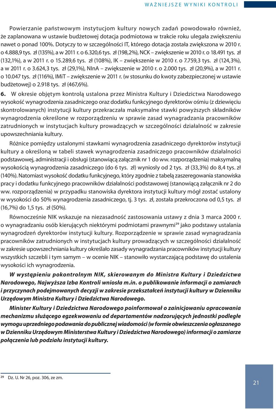 zł (198,2%), NCK zwiększenie w 2010 r. o 18.491 tys. zł (132,1%), a w 2011 r. o 15.289,6 tys. zł (108%), IK zwiększenie w 2010 r. o 7.759,3 tys. zł (124,3%), a w 2011 r. o 3.624,3 tys.