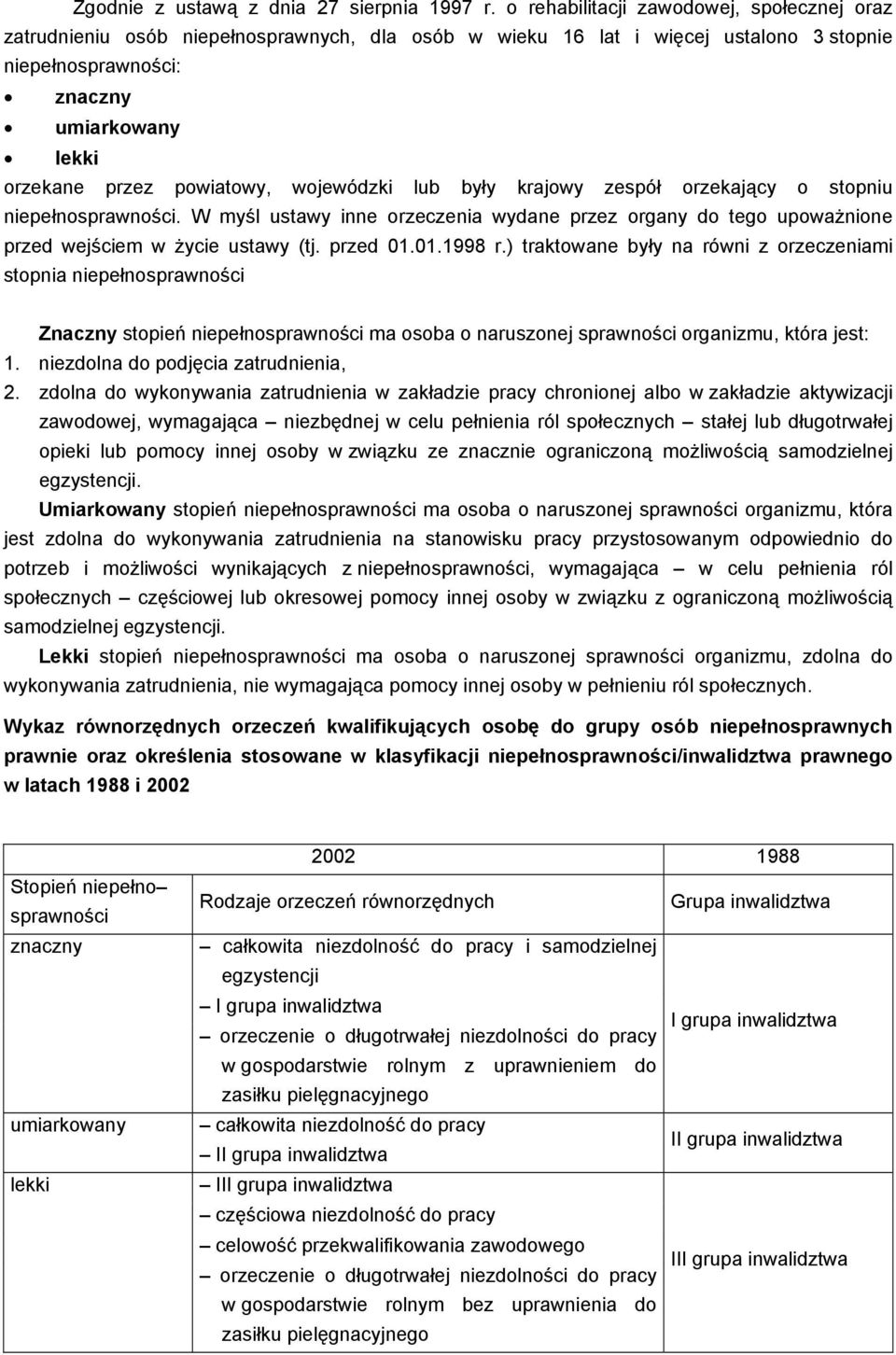 powiatowy, wojewódzki lub były krajowy zespół orzekający o stopniu niepełnosprawności. W myśl ustawy inne orzeczenia wydane przez organy do tego upoważnione przed wejściem w życie ustawy (tj.