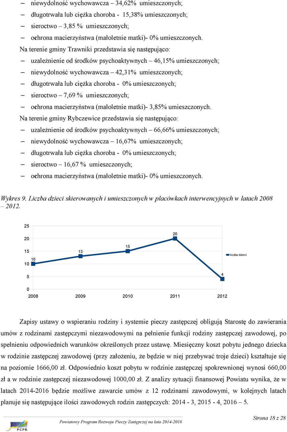 umieszczonych; sieroctwo 7,69 % umieszczonych; ochrona macierzyństwa (małoletnie matki)- 3,85% umieszczonych.