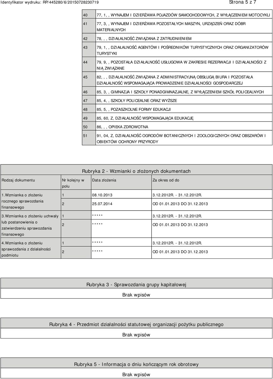 ZWIĄZANE 45 82,,, DZIAŁALNOŚĆ ZWIĄZANA Z ADMINISTRACYJNĄ OBSŁUGĄ BIURA I POZOSTAŁA DZIAŁALNOŚĆ WSPOMAGAJĄCA PROWADZE DZIAŁALNOŚCI GOSPODARCZEJ 46 85, 3,, GIMNAZJA I SZKOŁY PONADGIMNAZJALNE, Z