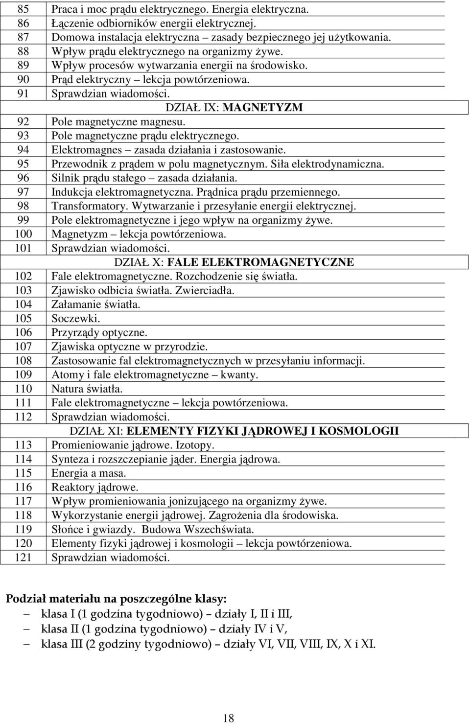 DZIAŁ IX: MAGNETYZM 92 Pole magnetyczne magnesu. 93 Pole magnetyczne prądu elektrycznego. 94 Elektromagnes zasada działania i zastosowanie. 95 Przewodnik z prądem w polu magnetycznym.