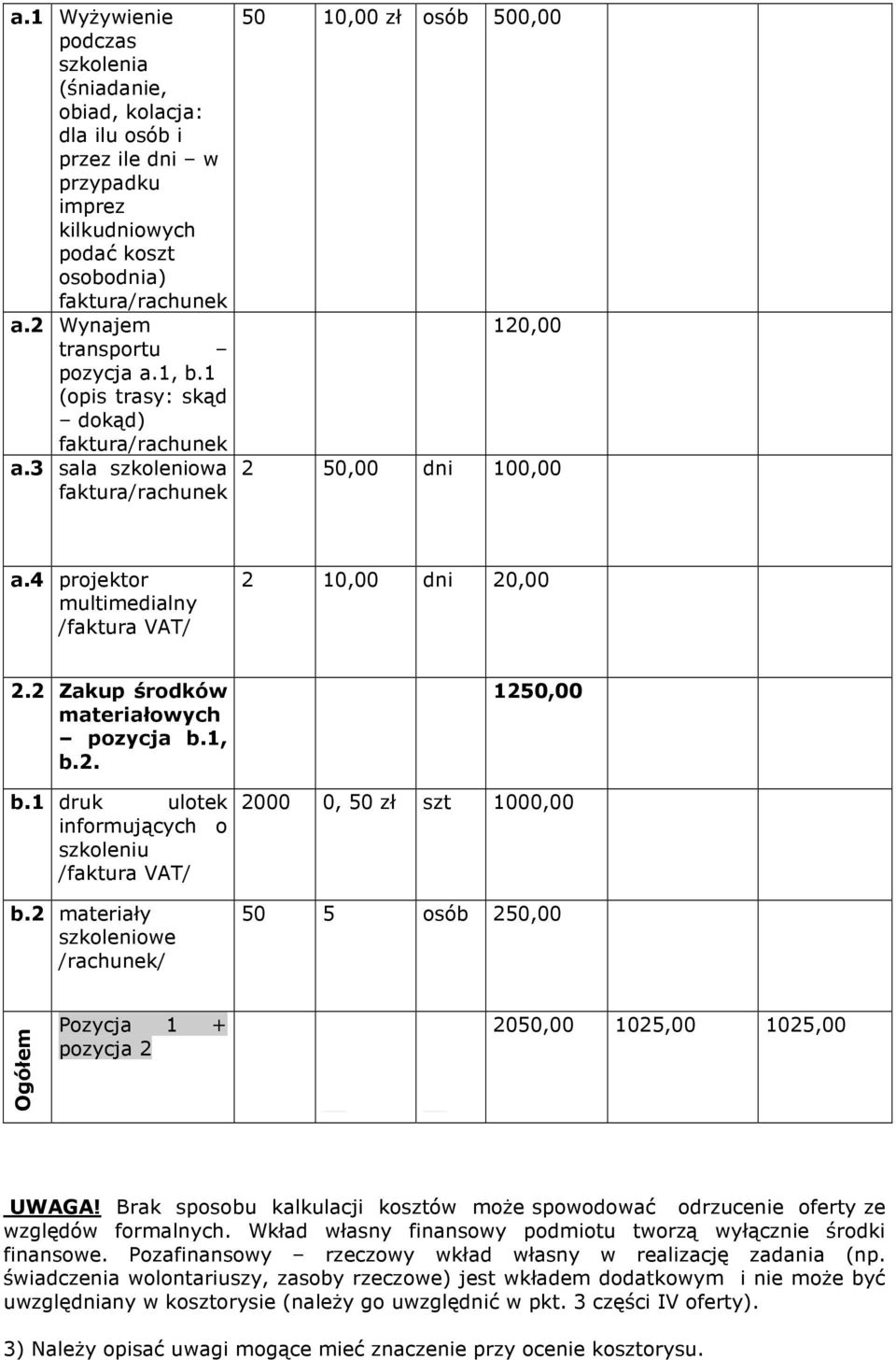 2 Zakup środków materiałowych pozycja b.1, b.2. b.1 druk ulotek informujących o szkoleniu /faktura VAT/ b.