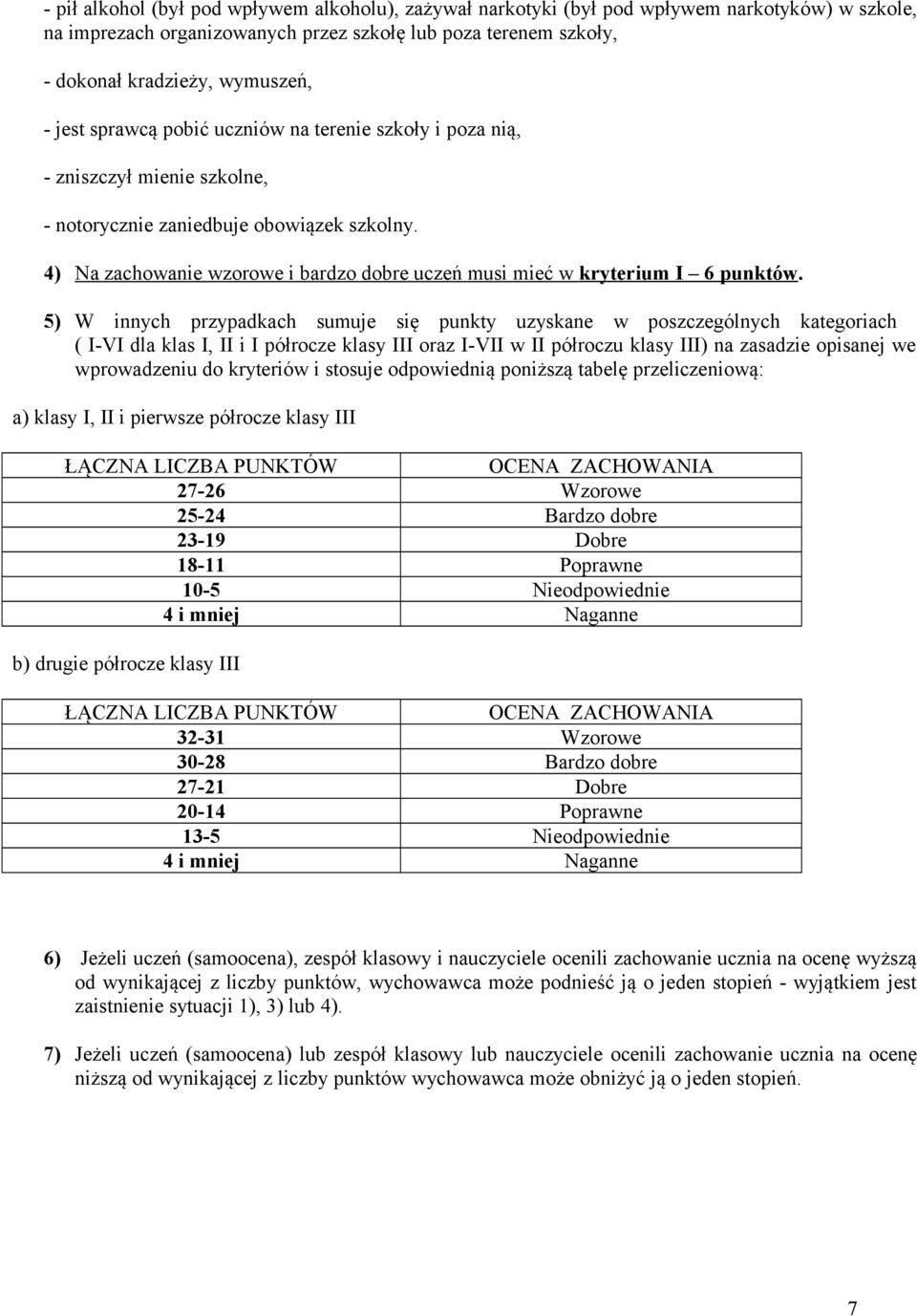 ) Na zachowanie wzorowe i bardzo dobre uczeń musi mieć w kryterium I 6 punktów.