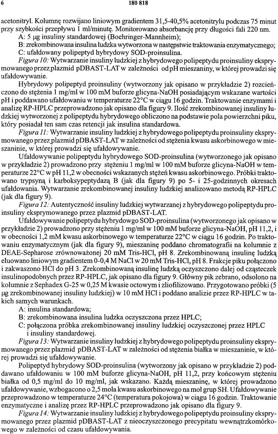 Figura 10: Wytwarzanie insuliny ludzkiej z hybrydowego polipeptydu proinsuliny eksprymowanego przez plazmid pdbast-lat w zależności od ph mieszaniny, w której prowadzi się ufałdowywanie.