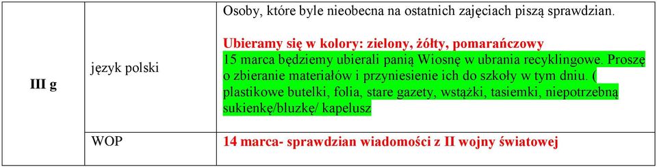 przyniesienie ich do szkoły w tym dniu.