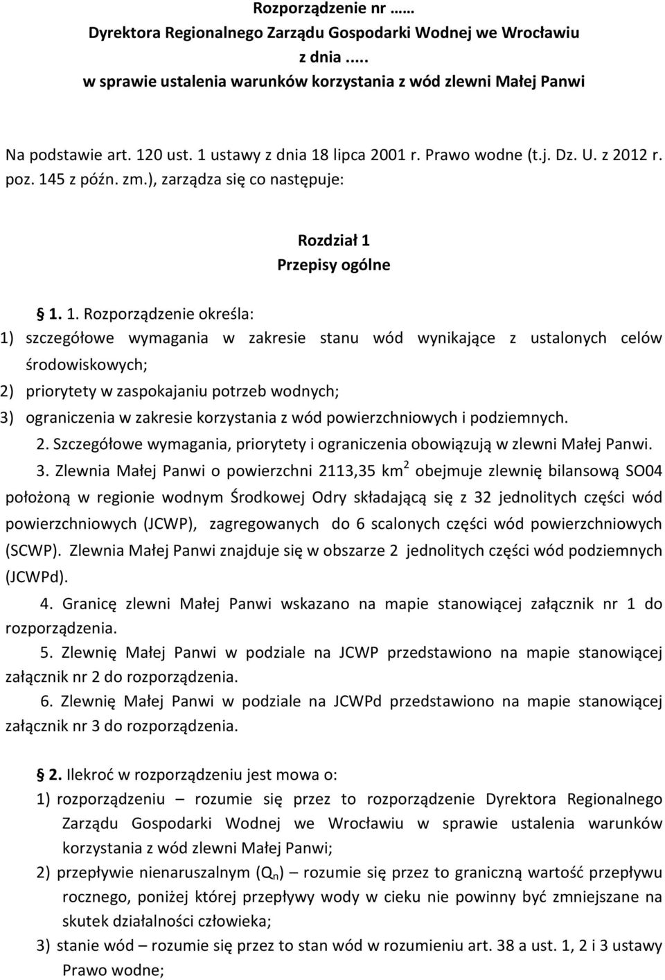 lipca 2001 r. Prawo wodne (t.j. Dz. U. z 2012 r. poz. 14