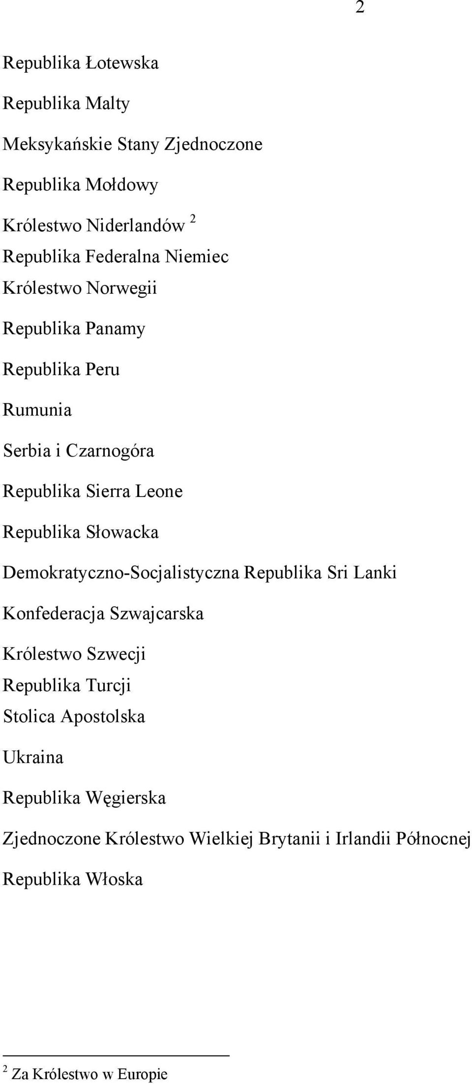 Demokratyczno-Socjalistyczna Republika Sri Lanki Konfederacja Szwajcarska Królestwo Szwecji Republika Turcji Stolica Apostolska