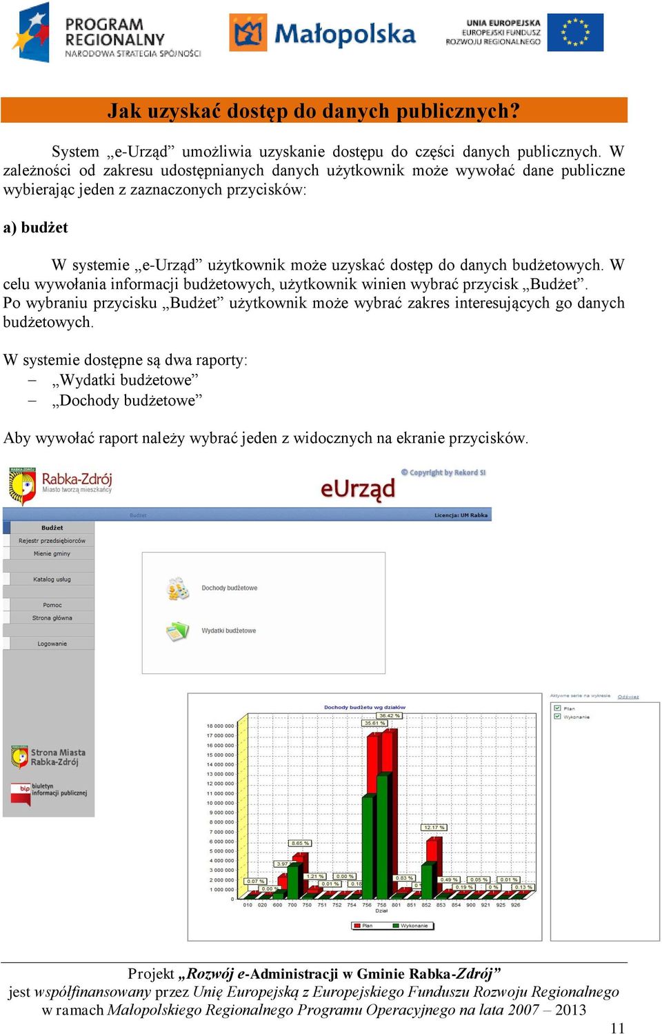 użytkownik może uzyskać dostęp do danych budżetowych. W celu wywołania informacji budżetowych, użytkownik winien wybrać przycisk Budżet.
