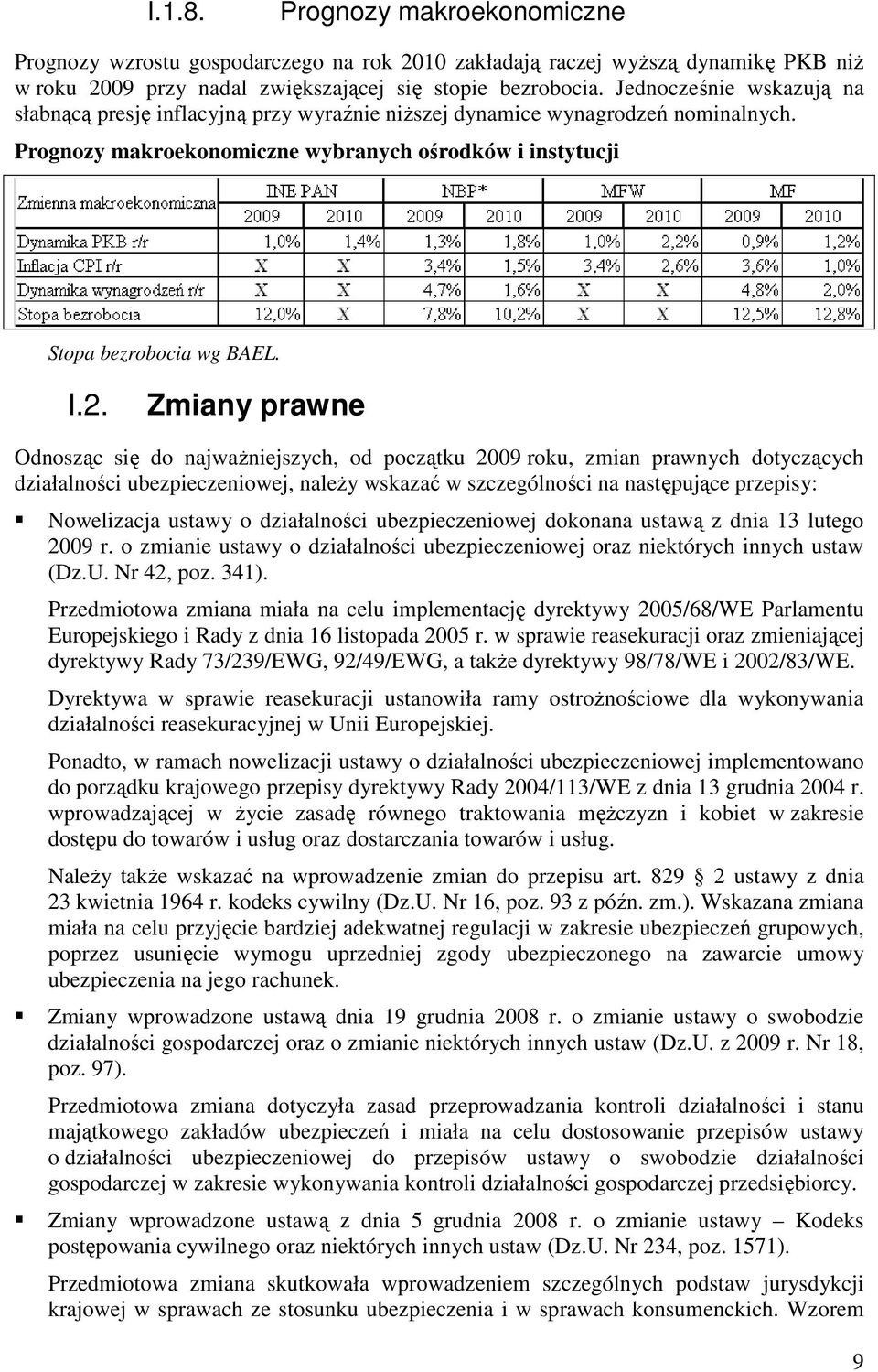 Zmiany prawne Odnosząc się do najwaŝniejszych, od początku 2009 roku, zmian prawnych dotyczących działalności ubezpieczeniowej, naleŝy wskazać w szczególności na następujące przepisy: Nowelizacja