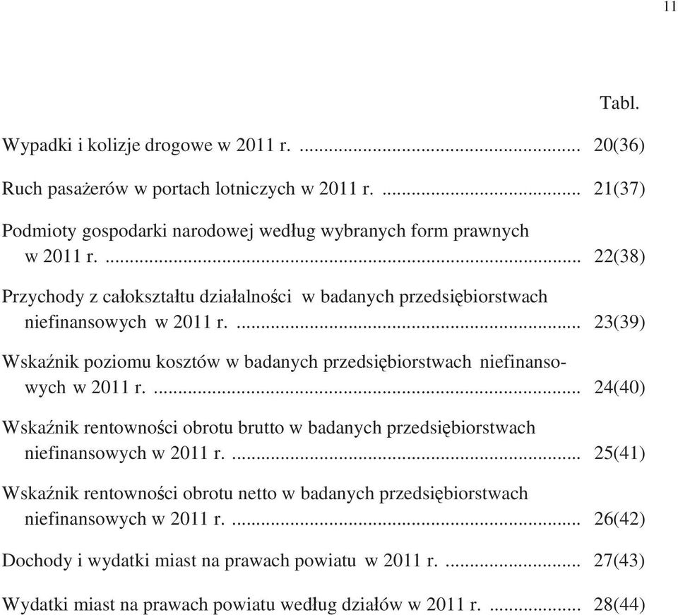 ... 23(39) Wska nik poziomu kosztów w badanych przedsi biorstwach niefinansowych w 2011 r.