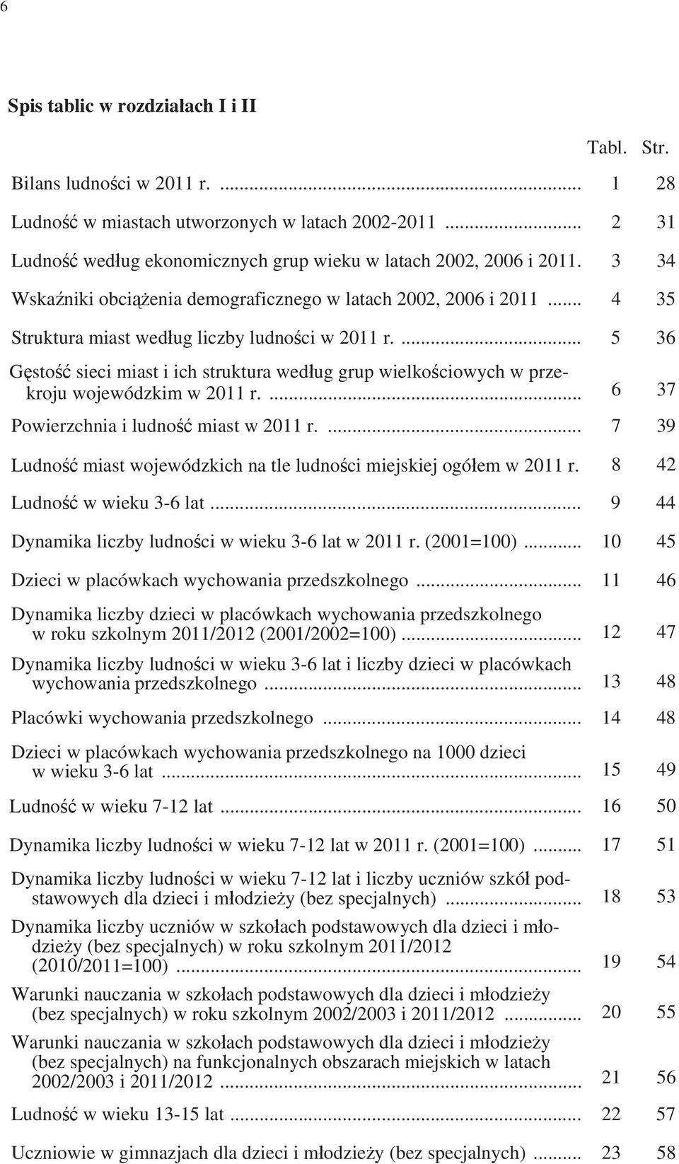 ... 5 36 G sto sieci miast i ich struktura wed ug grup wielko ciowych w przekroju wojewódzkim w 2011 r.... 6 37 Powierzchnia i ludno miast w 2011 r.