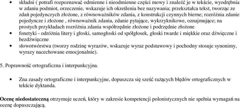 przykładach rozróżnia zdania współrzędnie złożone i podrzędnie złożone fonetyki - odróżnia litery i głoski, samogłoski od spółgłosek, głoski twarde i miękkie oraz dźwięczne i bezdźwięczne