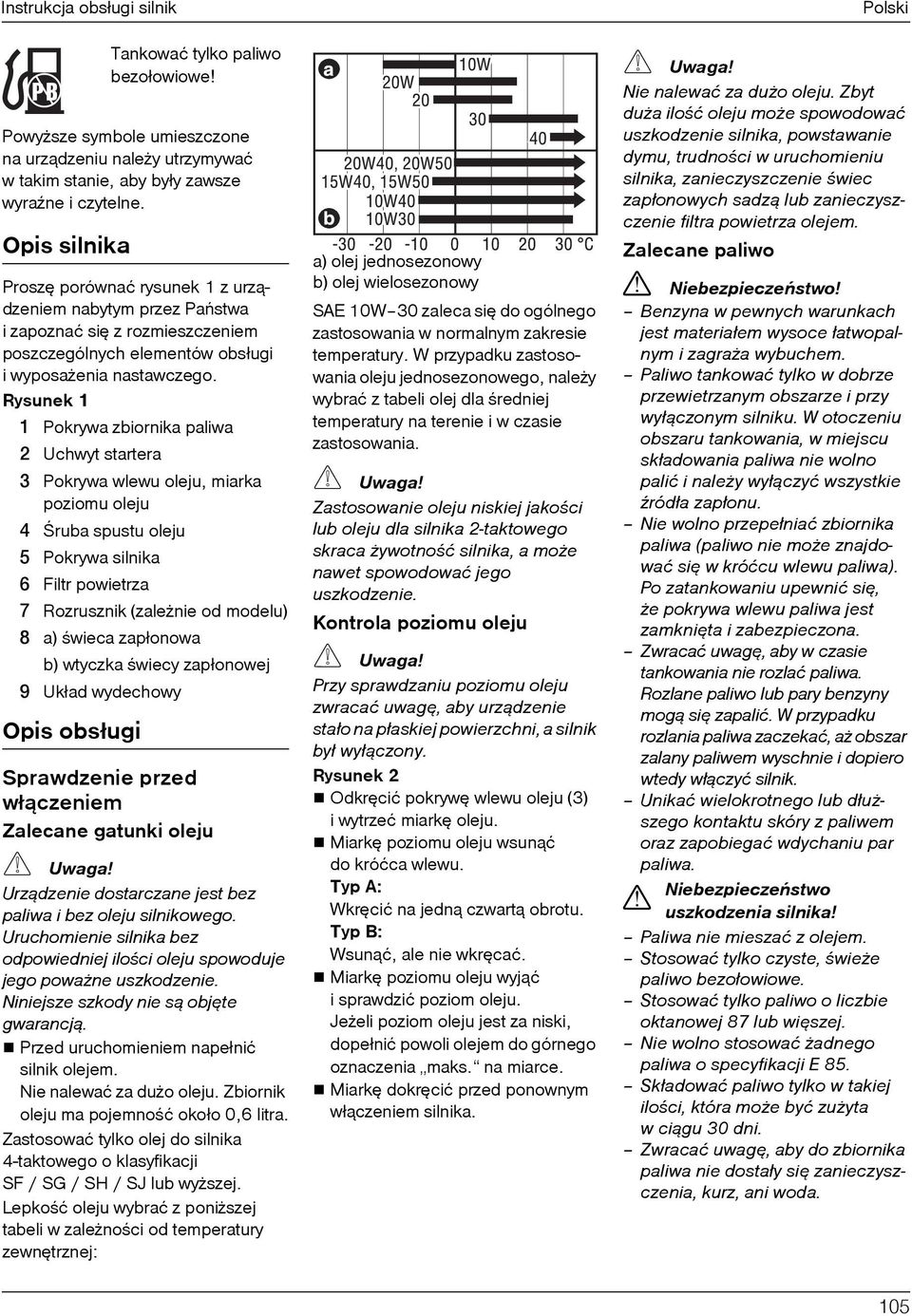 Rysunek 1 N Pokrywa zbiornika paliwa O Uchwyt startera P Pokrywa wlewu oleju, miarka poziomu oleju Q Œruba spustu oleju R Pokrywa silnika S Filtr powietrza T Rozrusznik (zale nie od modelu) U a)