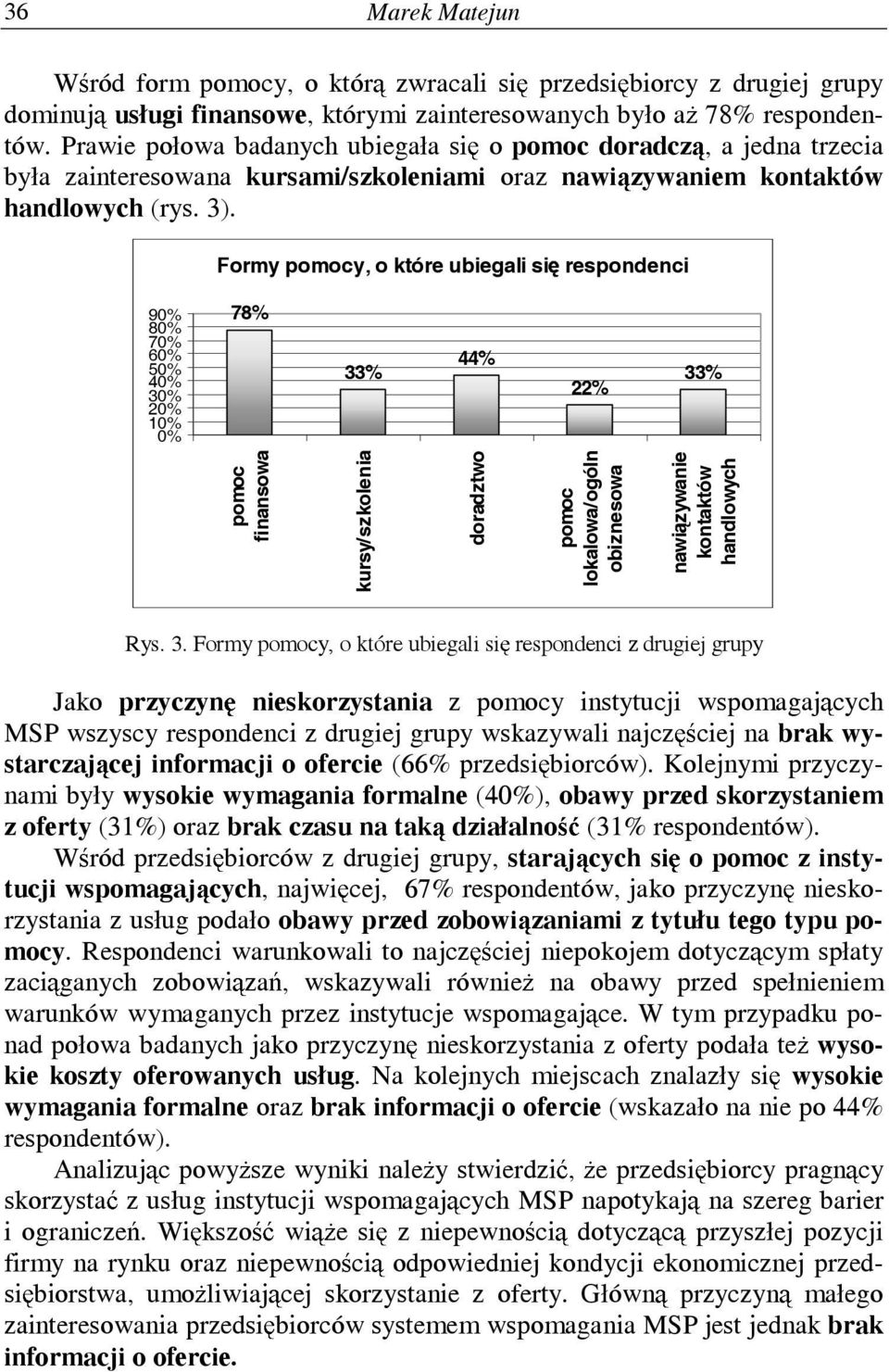 Formy pomocy, o które ubiegali się respondenci 90% 80% 70% 60% 50% 40% 30% 20% 10% 0% 78% 33% 44% 22% 33% pomoc finansowa kursy/szkolenia doradztwo pomoc lokalowa/ogóln obiznesowa zywanie kontaktów