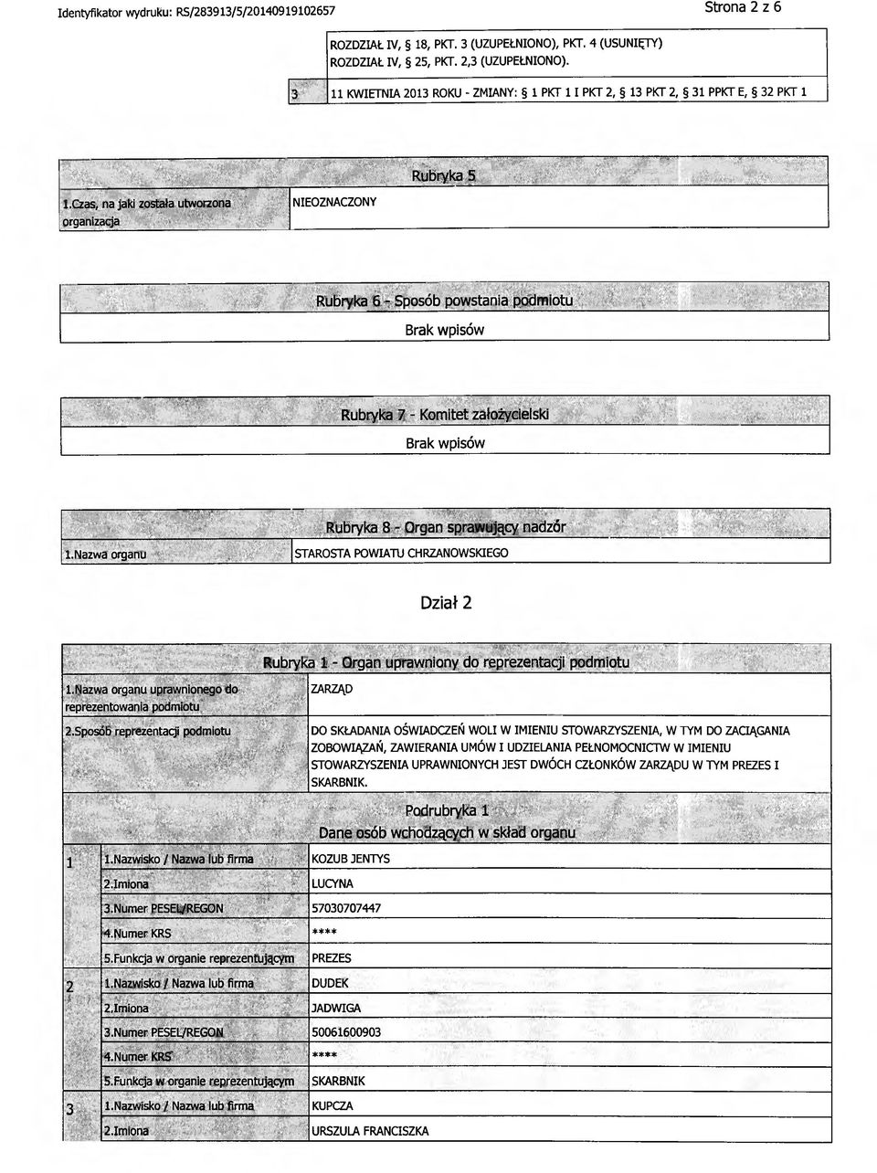 czas, na jaki została utworzona organizacja NIEOZNACZONY Rubryka 6 - Sposób powstania podmiotu Rubryka 7 - Komitet założycielski Rubryka 8 - Organ sprawujący nadzór l.