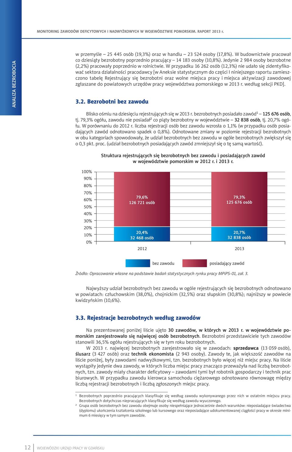 W przypadku 16 262 osób (12,3%) nie udało się zidentyfikować sektora działalności pracodawcy [w Aneksie statystycznym do części I niniejszego raportu zamieszczono tabelę Rejestrujący się bezrobotni