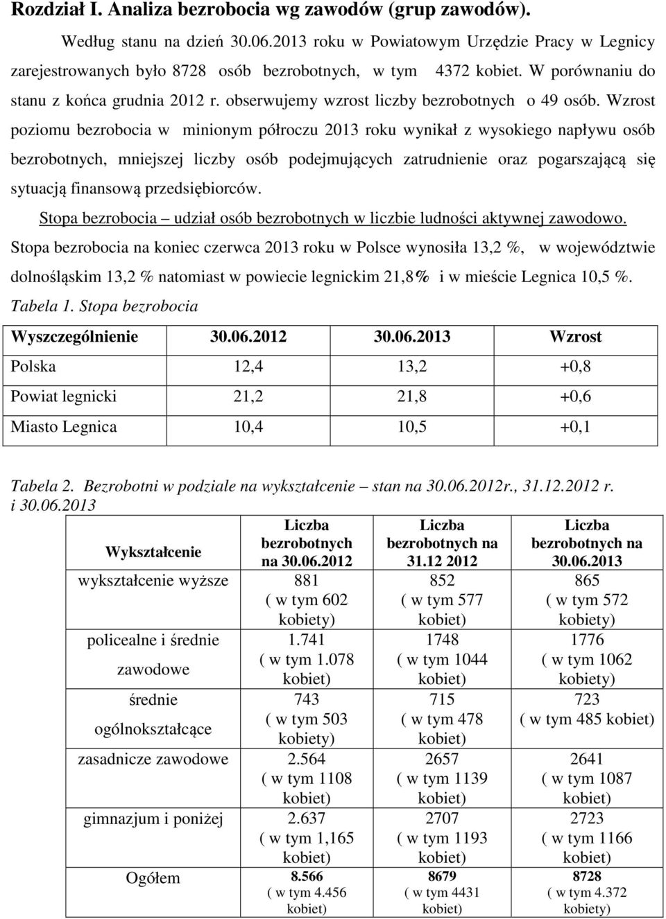 Wzrost poziomu bezrobocia w minionym półroczu 2013 roku wynikał z wysokiego napływu osób bezrobotnych, mniejszej liczby osób podejmujących zatrudnienie oraz pogarszającą się sytuacją finansową