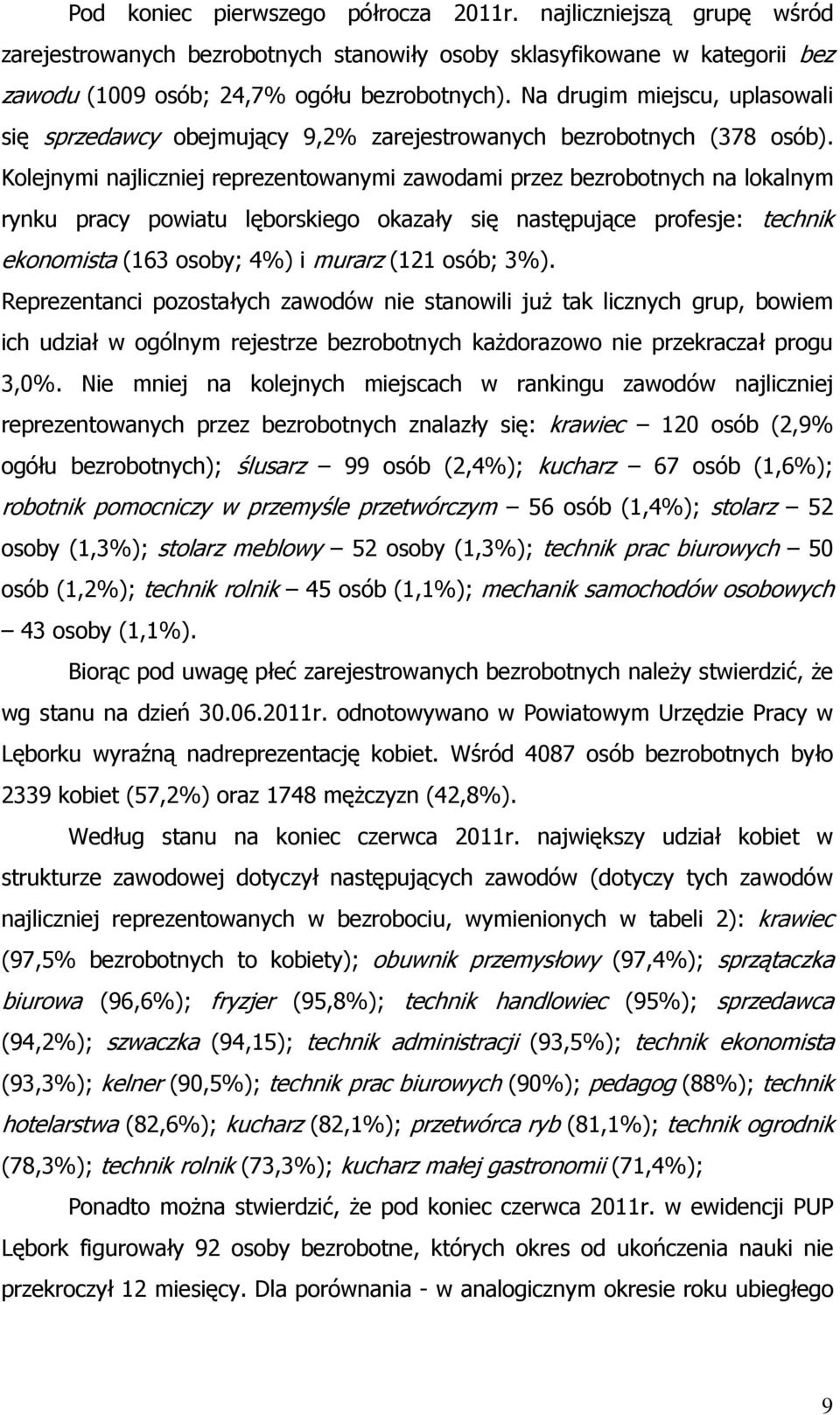 Kolejnymi najliczniej reprezentowanymi zawodami przez bezrobotnych na lokalnym rynku pracy powiatu lęborskiego okazały się następujące profesje: technik ekonomista (163 osoby; 4%) i murarz (121 osób;