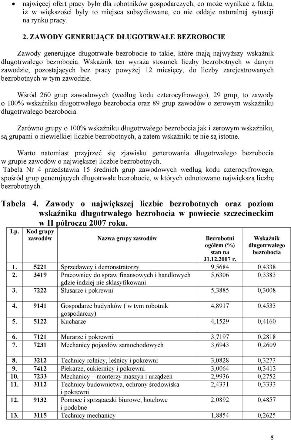 Wskaźnik ten wyraża stosunek liczby bezrobotnych w danym zawodzie, pozostających bez pracy powyżej 12 miesięcy, do liczby zarejestrowanych bezrobotnych w tym zawodzie.