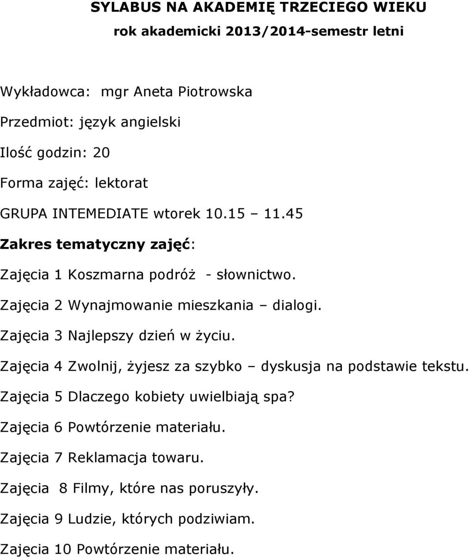 Zajęcia 4 Zwolnij, żyjesz za szybko dyskusja na podstawie tekstu.