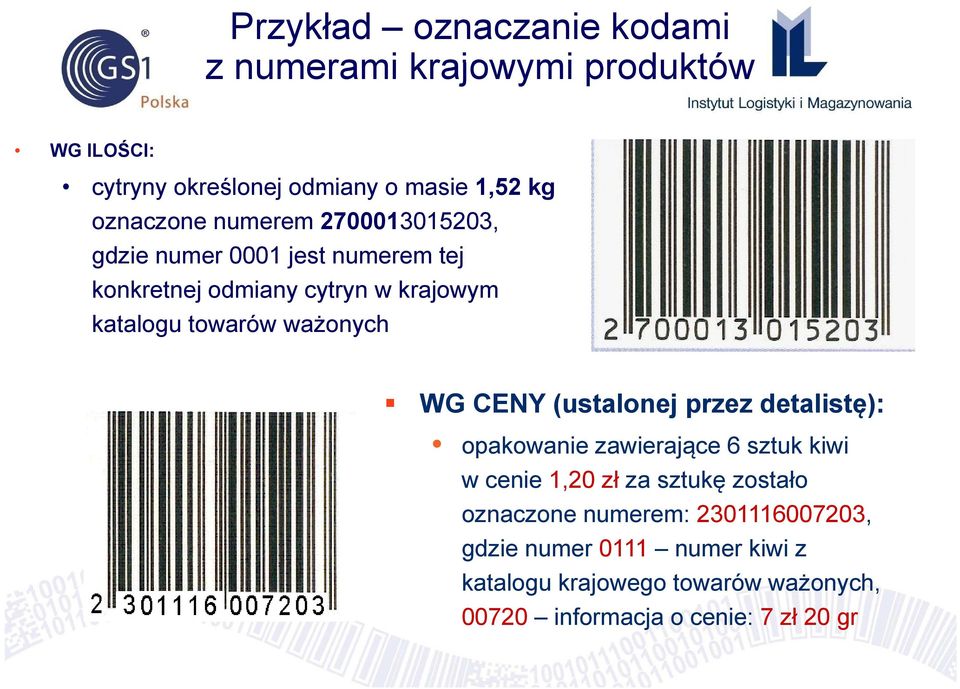 WG CENY (ustalonej przez detalistę): opakowanie zawierające 6 sztuk kiwi w cenie 1,20 zł za sztukę zostało oznaczone