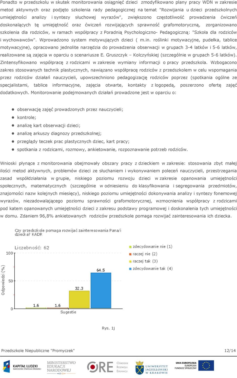 zorganizowano szkolenia dla rodziców, w ramach współpracy z Poradnią Psychologiczno- Pedagogiczną: "Szkoła dla rodziców i wychowawców". Wprowadzono system motywujących dzieci ( m.in.