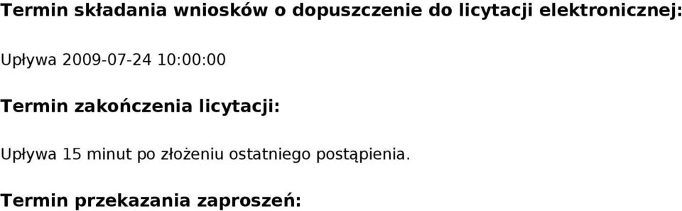 10:00:00 Termin zakończenia licytacji: Upływa 15