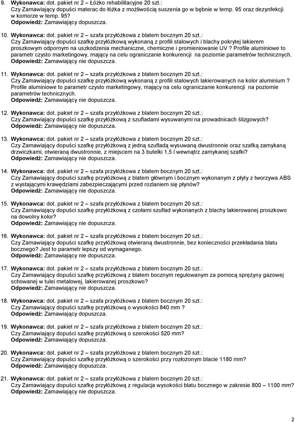 : Czy Zamawiający dopuści szafkę przyłóŝkową wykonaną z profili stalowych i blachy pokrytej lakierem proszkowym odpornym na uszkodzenia mechaniczne, chemiczne i promieniowanie UV?