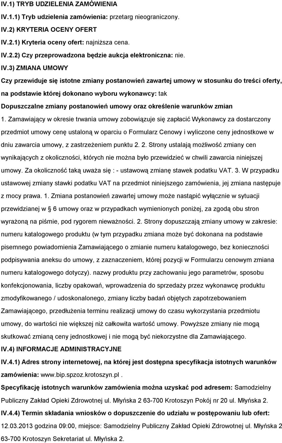 oraz określenie warunków zmian 1.