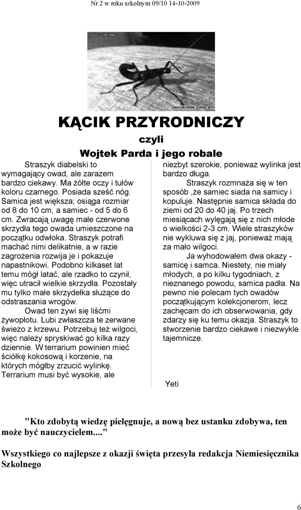 Straszyk potrafi machać nimi delikatnie, a w razie zagrożenia rozwija je i pokazuje napastnikowi. Podobno kilkaset lat temu mógł latać, ale rzadko to czynił, więc utracił wielkie skrzydła.