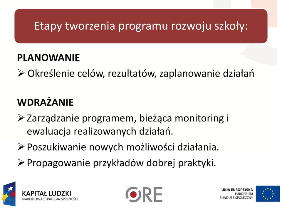 programem, bieżąca monitoring i ewaluacja realizowanych działań.