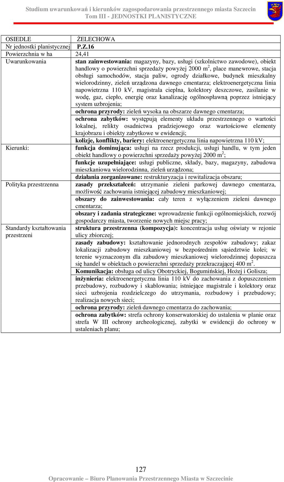 samochodów, stacja paliw, ogrody działkowe, budynek mieszkalny wielorodzinny, zieleń urządzona dawnego cmentarza; elektroenergetyczna linia napowietrzna 110 kv, magistrala cieplna, kolektory