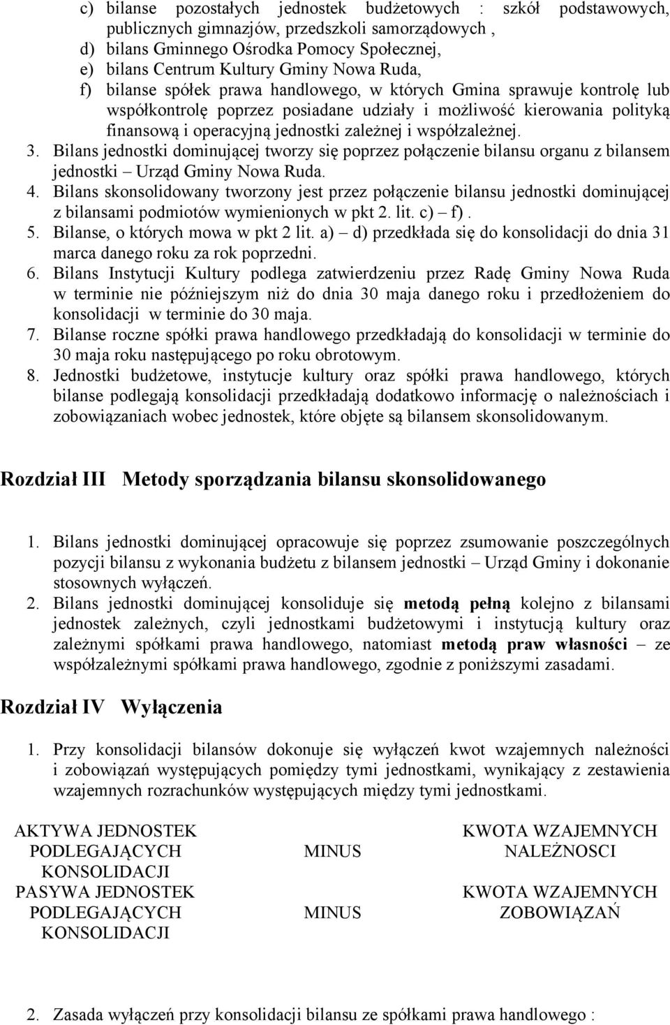 współzależnej. 3. Bilans jednostki dominującej tworzy się poprzez połączenie bilansu organu z bilansem jednostki Urząd Gminy Nowa Ruda. 4.