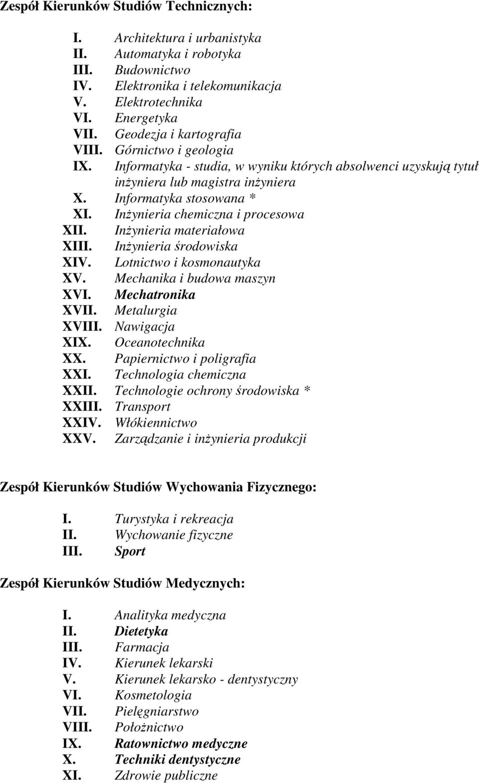 InŜynieria chemiczna i procesowa XII. InŜynieria materiałowa XIII. InŜynieria środowiska XIV. Lotnictwo i kosmonautyka XV. Mechanika i budowa maszyn XVI. Mechatronika XVII. Metalurgia XVIII.