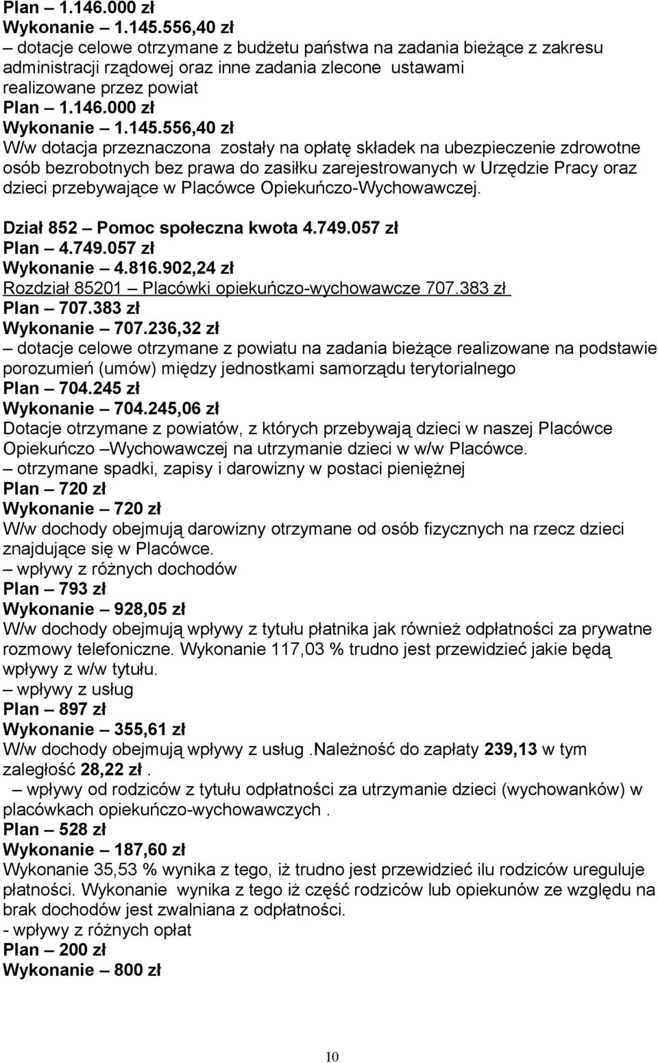 zostały na opłatę składek na ubezpieczenie zdrowotne osób bezrobotnych bez prawa do zasiłku zarejestrowanych w Urzędzie Pracy oraz dzieci przebywające w Placówce Opiekuńczo-Wychowawczej.