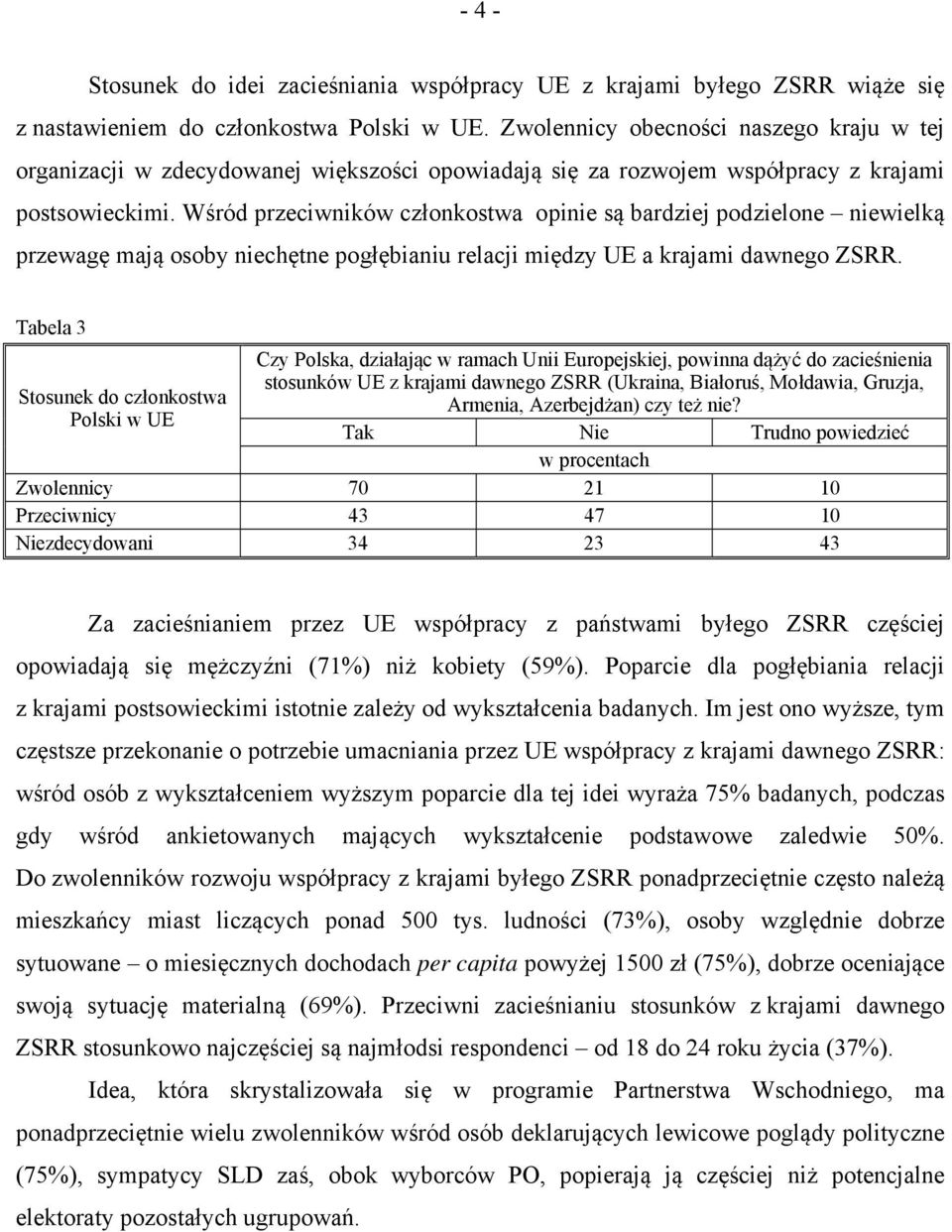 Wśród przeciwników członkostwa opinie są bardziej podzielone niewielką przewagę mają osoby niechętne pogłębianiu relacji między UE a krajami dawnego ZSRR.