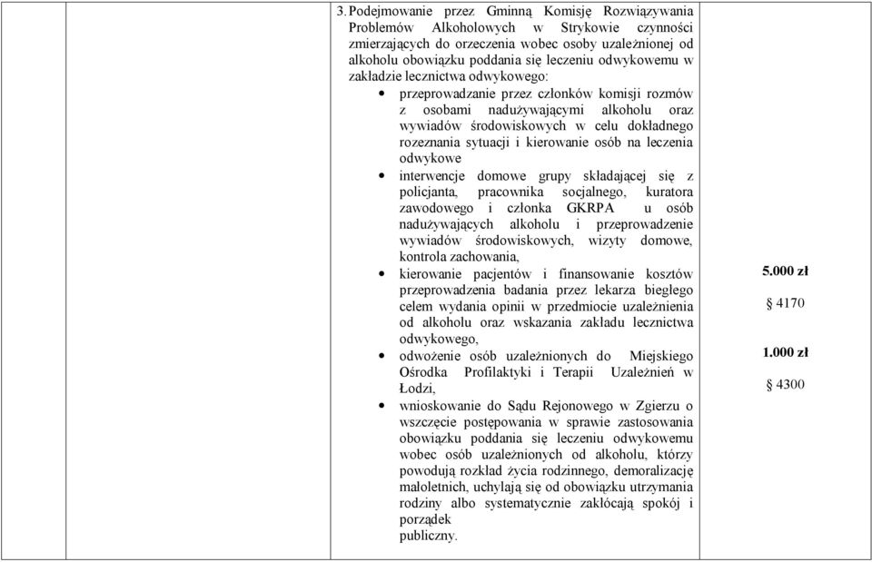 kierowanie osób na leczenia odwykowe interwencje domowe grupy składającej się z policjanta, pracownika socjalnego, kuratora zawodowego i członka GKRPA u osób nadużywających alkoholu i przeprowadzenie