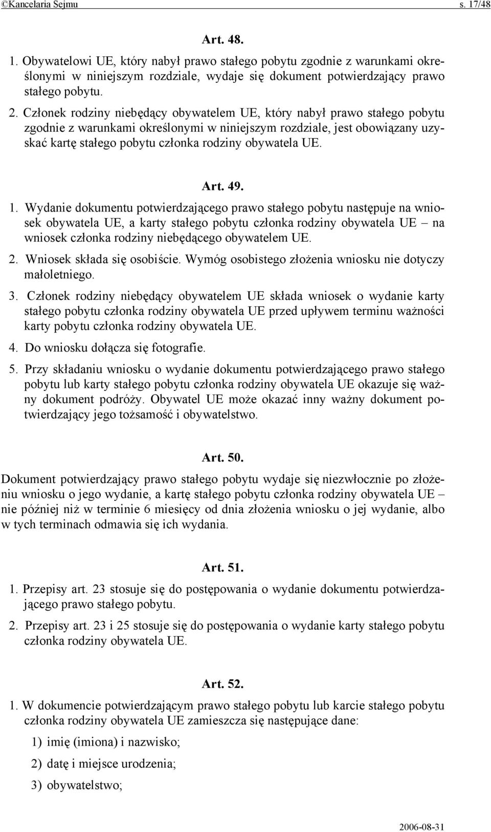 obywatela UE. Art. 49. 1.