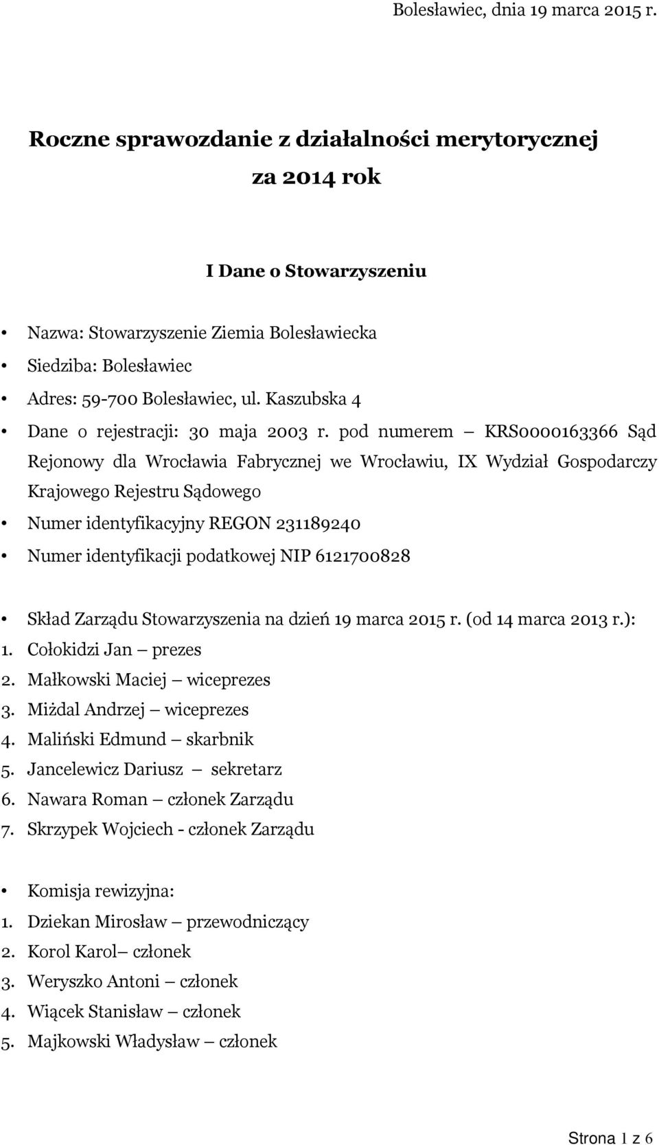 Kaszubska 4 Dane o rejestracji: 30 maja 2003 r.