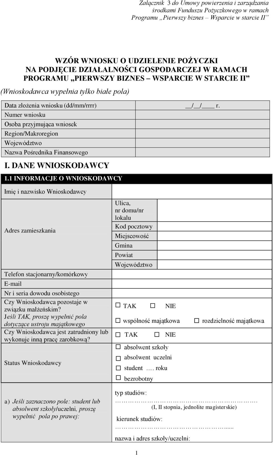 Numer wniosku Osoba przyjmująca wniosek Region/Makroregion Województwo Nazwa Pośrednika Finansowego I.