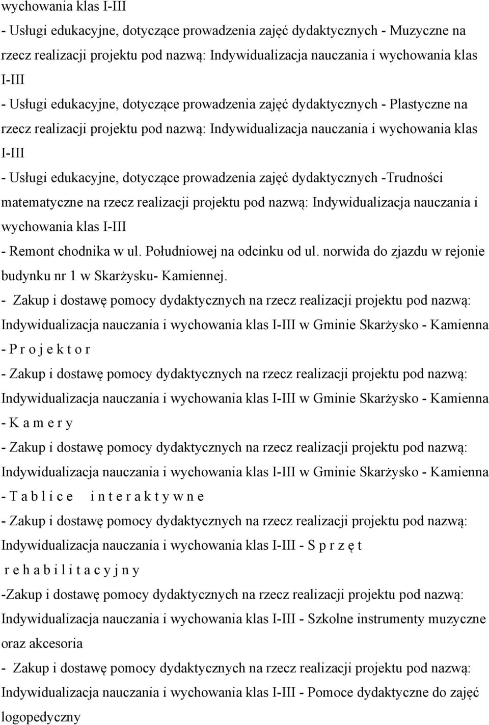 Południowej na odcinku od ul. norwida do zjazdu w rejonie budynku nr 1 w Skarżysku- Kamiennej.