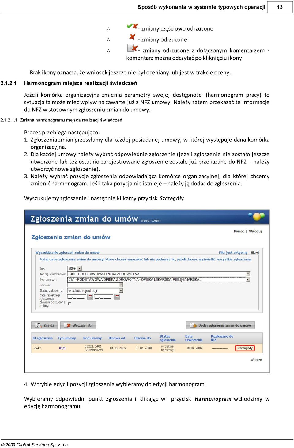 1.2.1 Harmonogram miejsca realizacji świadczeń Jeżeli komórka organizacyjna zmienia parametry swojej dostępności (harmonogram pracy) to sytuacja ta może mieć wpływ na zawarte już z NFZ umowy.