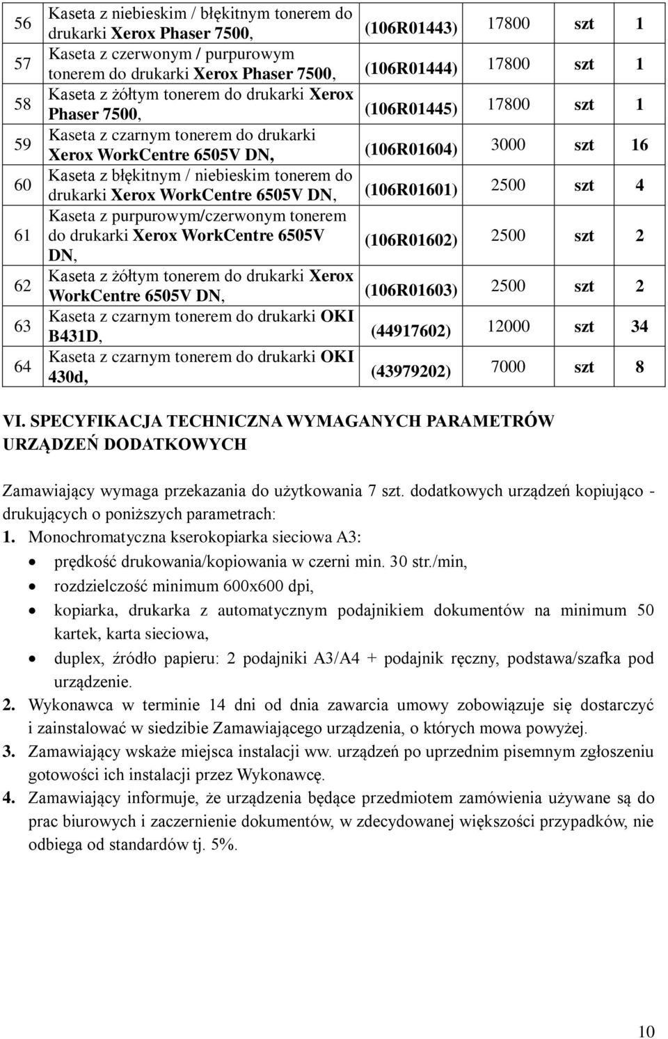 (106R01601) 2500 szt 4 Kaseta z purpurowym/czerwonym tonerem do drukarki Xerox WorkCentre 6505V (106R01602) 2500 szt 2 DN, WorkCentre 6505V DN, (106R01603) 2500 szt 2 OKI B431D, (44917602) 12000 szt