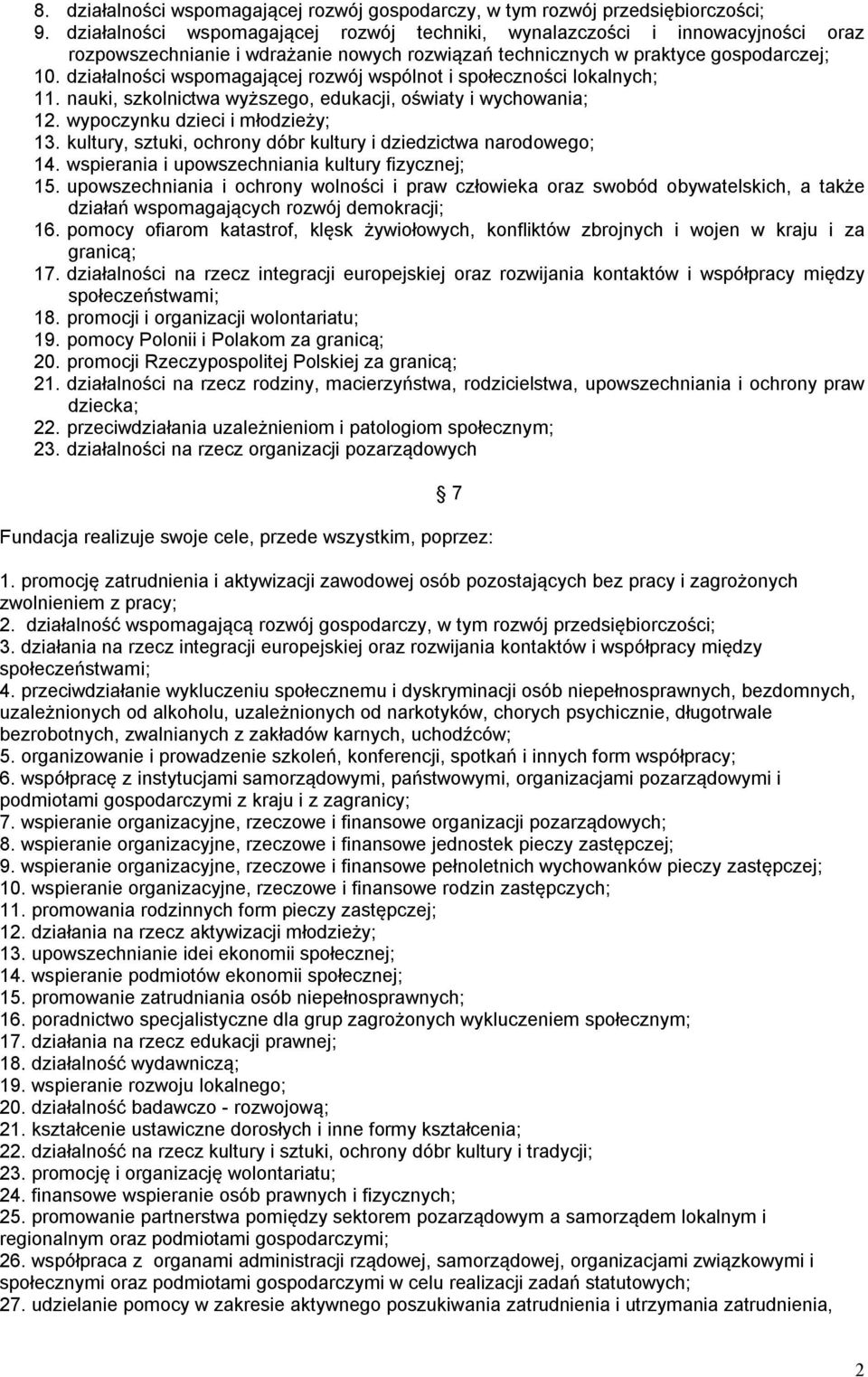 działalności wspomagającej rozwój wspólnot i społeczności lokalnych; 11. nauki, szkolnictwa wyższego, edukacji, oświaty i wychowania; 12. wypoczynku dzieci i młodzieży; 13.