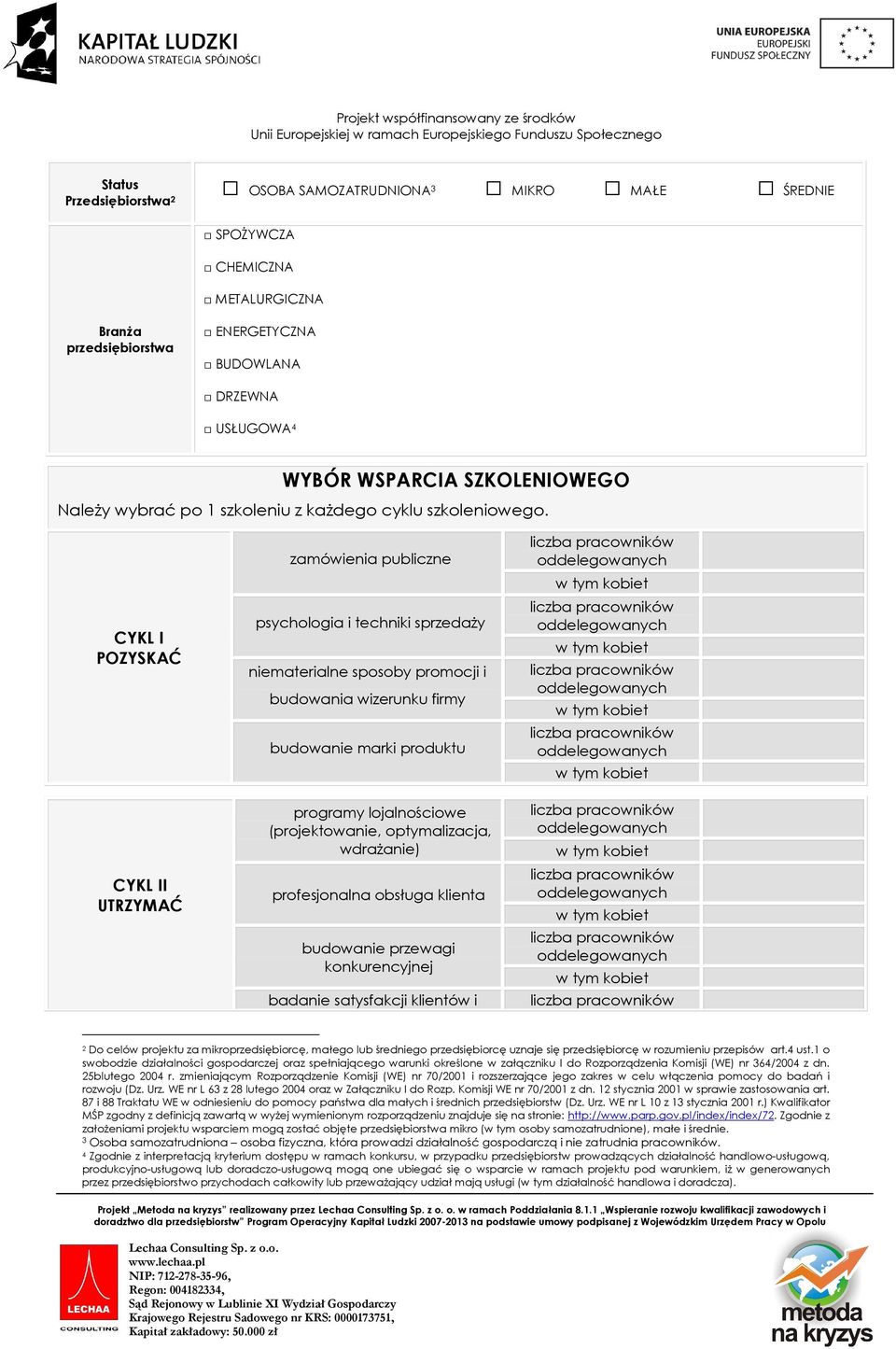 CYKL I POZYSKAĆ CYKL II UTRZYMAĆ zamówienia publiczne psychologia i techniki sprzedaży niematerialne sposoby promocji i budowania wizerunku firmy budowanie marki produktu programy lojalnościowe