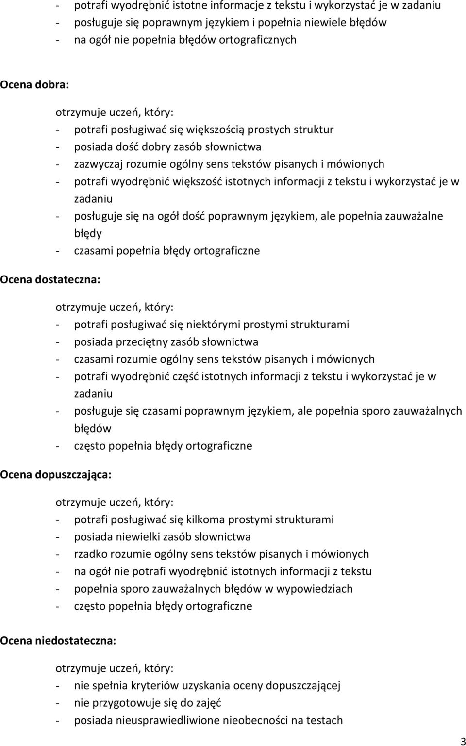 informacji z tekstu i wykorzystać je w zadaniu posługuje się na ogół dość poprawnym językiem, ale popełnia zauważalne błędy czasami popełnia błędy ortograficzne potrafi posługiwać się niektórymi