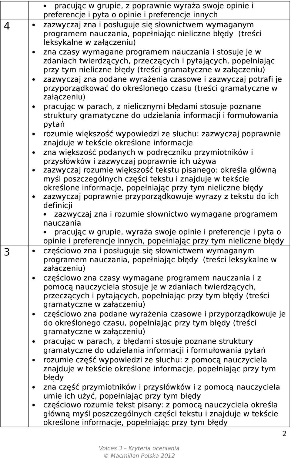 zna podane wyrażenia czasowe i zazwyczaj potrafi je przyporządkować do określonego czasu (treści gramatyczne w pracując w parach, z nielicznymi błędami stosuje poznane struktury gramatyczne do