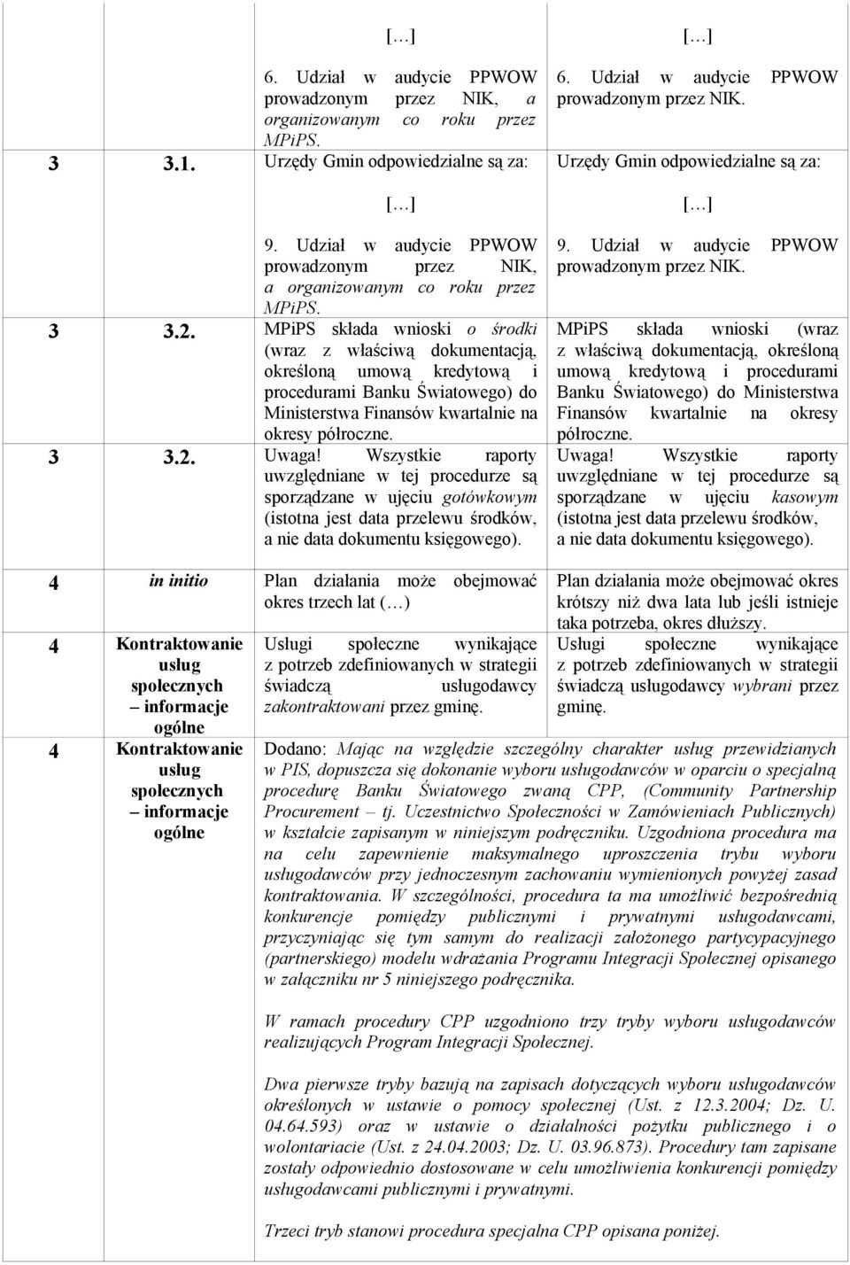 MPiPS składa wnioski o środki (wraz z właściwą dokumentacją, określoną umową kredytową i procedurami Banku Światowego) do Ministerstwa Finansów kwartalnie na okresy półroczne. 3 3.2. Uwaga!